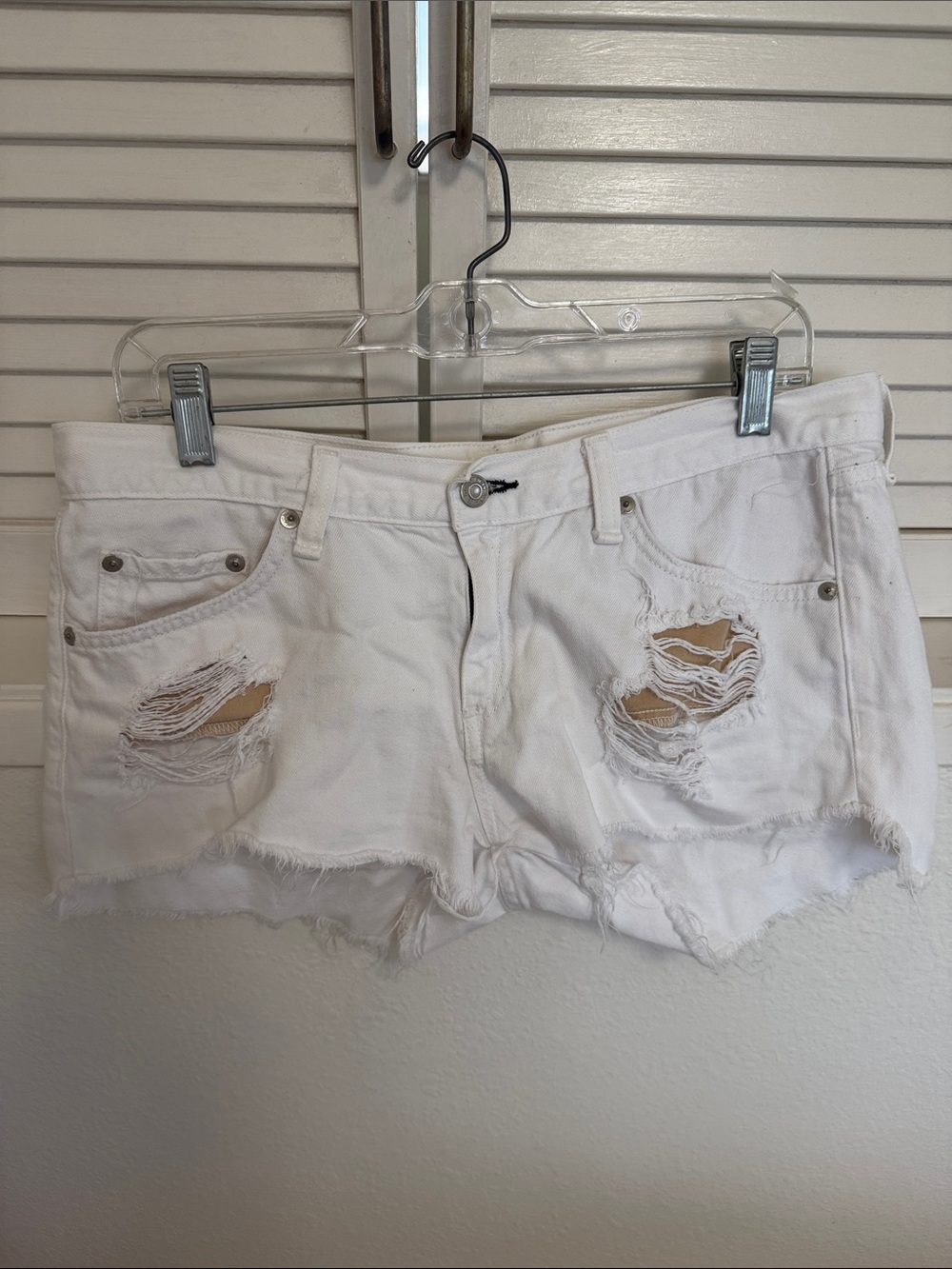 rag & bone White Distressed Cutoff Denim Shorts